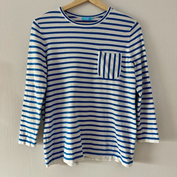 J. McLaughlin Womens Piper‎ Sweater Pullover Blue/White Stripes Pocket Sz Small - Picture 1 of 6